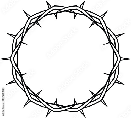 Circle of thorns line art vector,thorns crown outline 