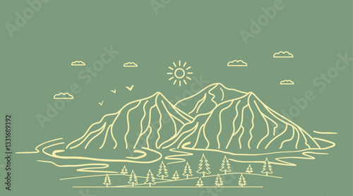 Fényképezés Abstract landscape mountain on Green background