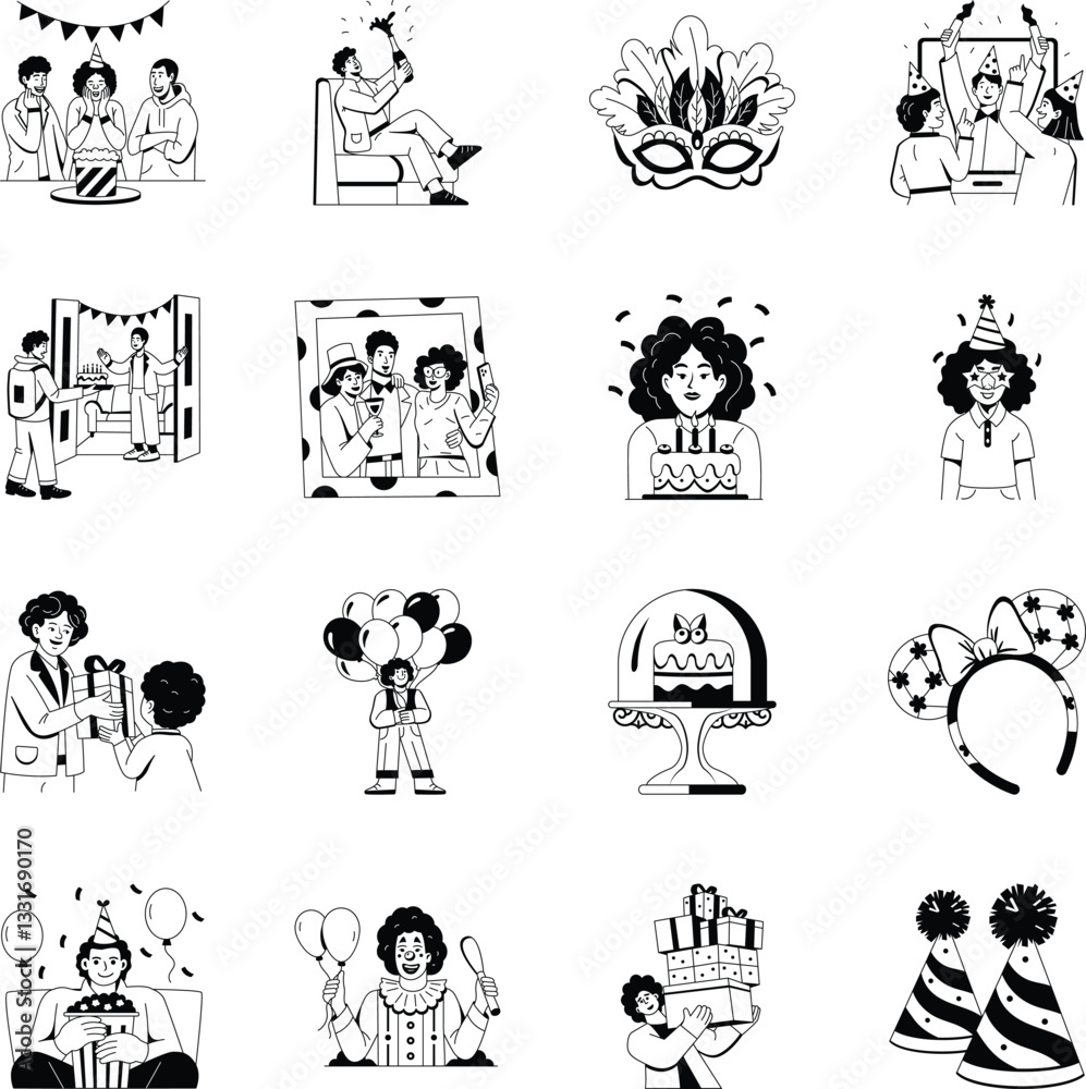 Fototapeta premium Birthday Party Glyph Illustration Collection