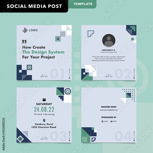 Editable social media template for events. Perfect for Instagram and Facebook posts. Features a modern, creative layout and space for event details.
