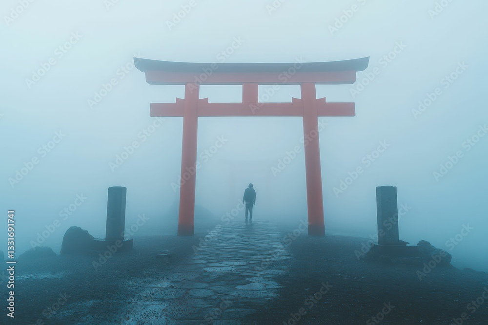 Hakone Shrine: A Symbolic Red Torii Gate in Japan Surrounded by Enchanting Fog Hakone Shrine: A Symbolic Red Torii Gate in Japan Surrounded by Enchanting Fog
