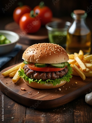 hamburger and fries