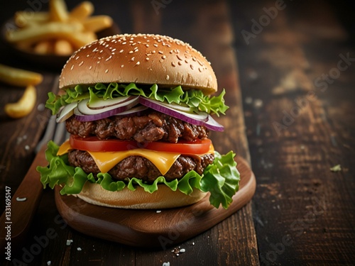 hamburger on a wooden background