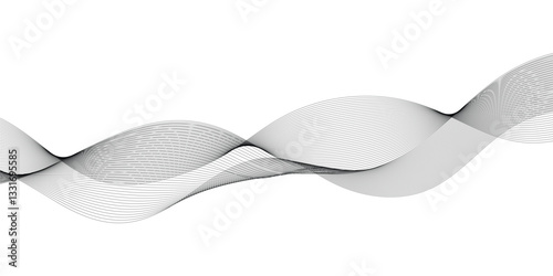 Thin wavy curve line vector background. Curve wave seamless pattern background. Black and grey wave curve lines motion vector background.