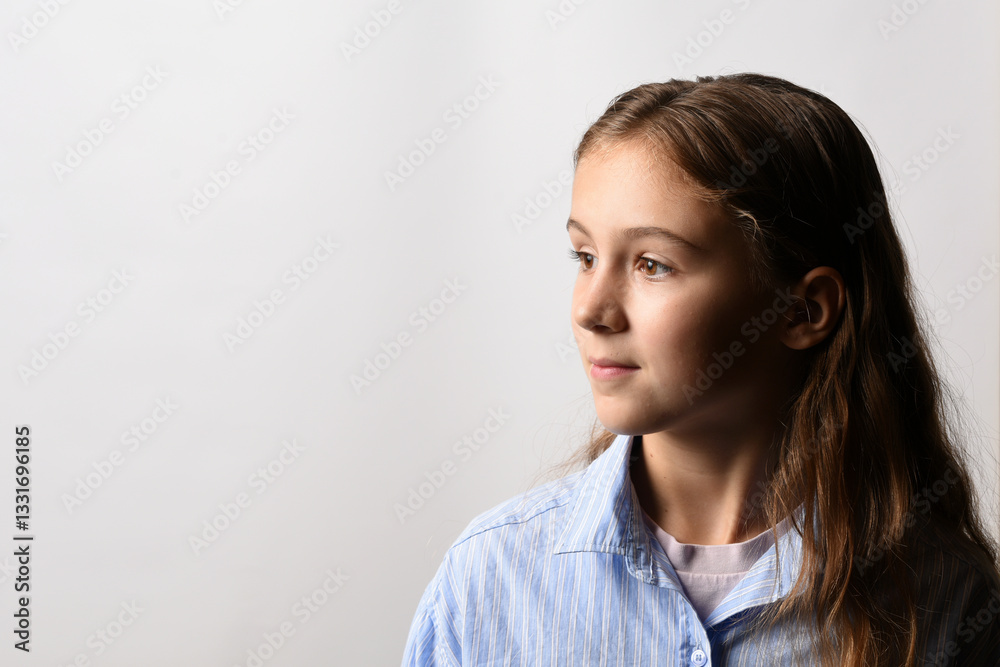 teenage girl with long hair on white background teenage girl with long hair on white background