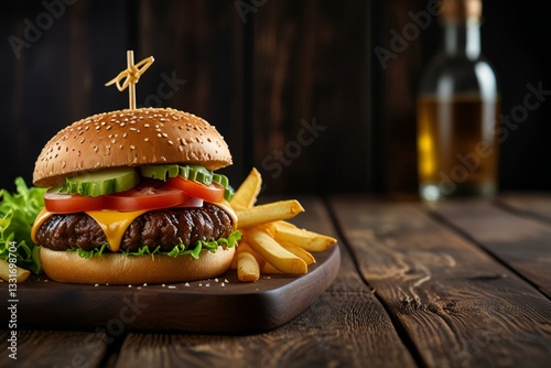hamburger and fries