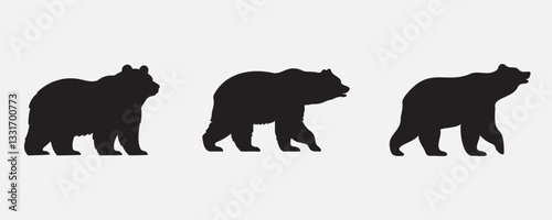 Three bear silhouettes in various walking poses, representing strength and wilderness. Perfect for logos, outdoor designs, and nature-themed illustrations