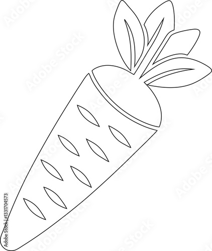 Black Carrot with Leaves – Hand-Drawn Flat Design, Simple Outline Illustration