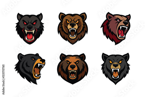 Set of angary bear head mascot logo