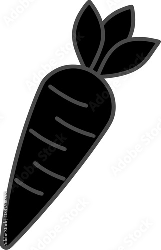 Black Carrot with Leaves – Hand-Drawn Flat Design, Simple Silhouette Illustration
