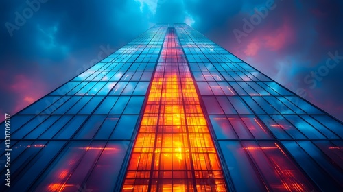 Wallpaper Mural Dramatic Skyline Featuring Two Glowing Skyscrapers Merging into Transformative Business Union Torontodigital.ca