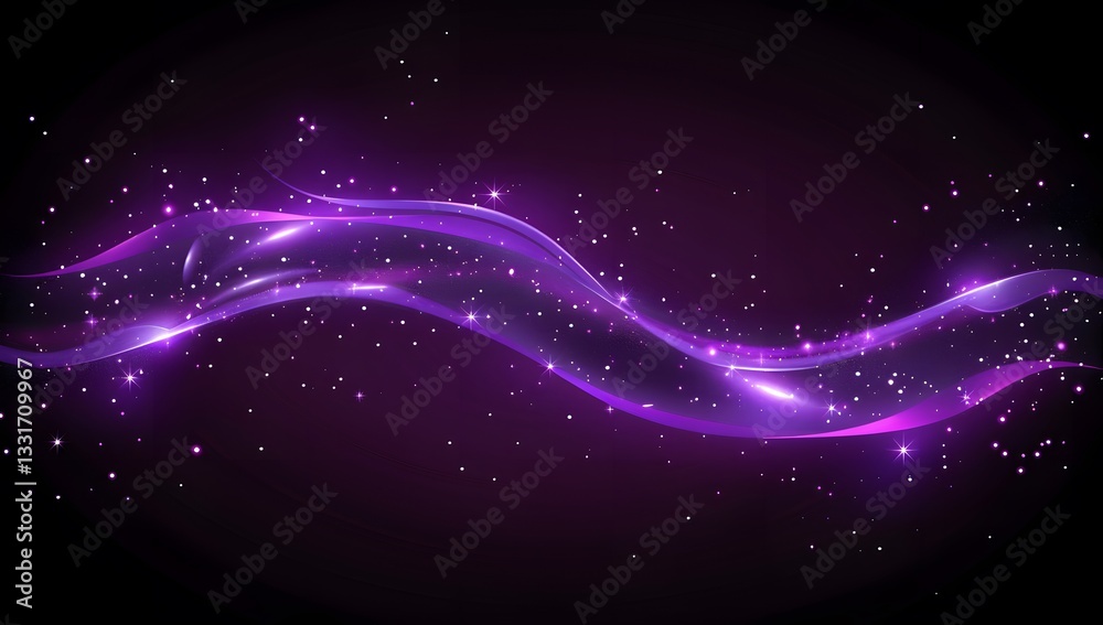 Fototapeta premium Abstract Purple Wave Background with Glowing Particles and Light Streaks