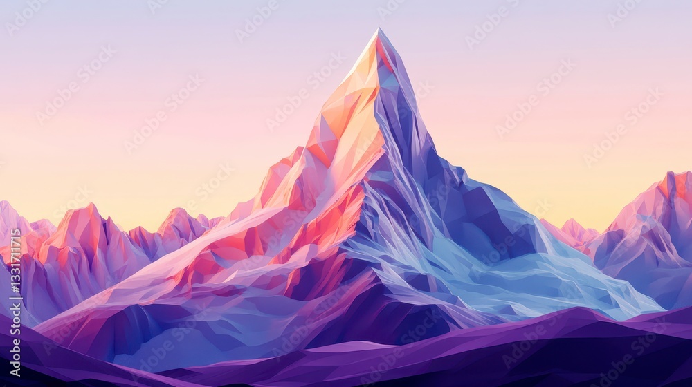 Low Poly Mountain Peak at Sunset - Abstract Landscape Illustration