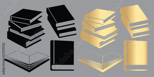 Elegant Gold & Black Book Icons   Library, Literature, and Education Design Elements