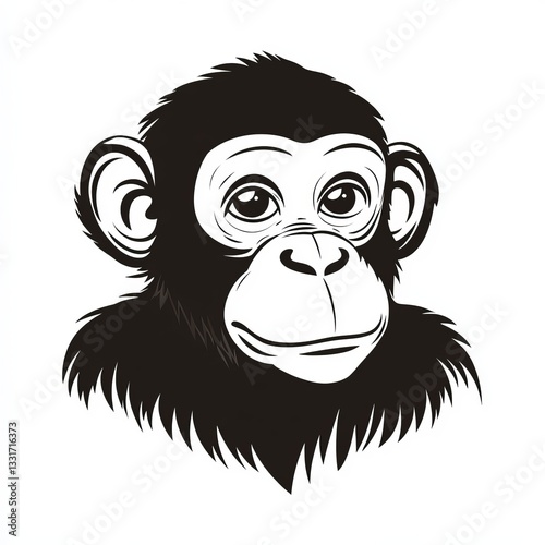 Black and White Chimpanzee Portrait Illustration