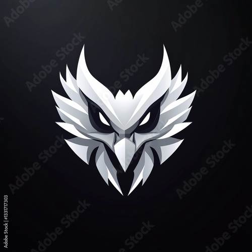 Stylized Gray Bird of Prey Head Illustration