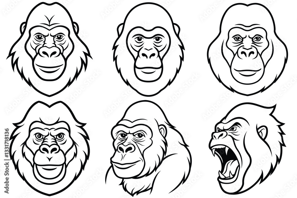 Gorilla, Gorilla head, set of Gorilla face, Gorilla face bundle Gorilla, Gorilla head, set of Gorilla face, Gorilla face bundle