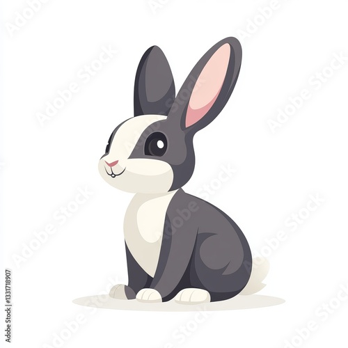 Adorable Gray and White Cartoon Rabbit Illustration