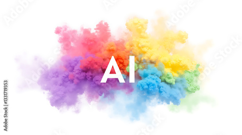 Colorful smoke explosion with bright letters depicting artificial intelligence in a creative digital art setting