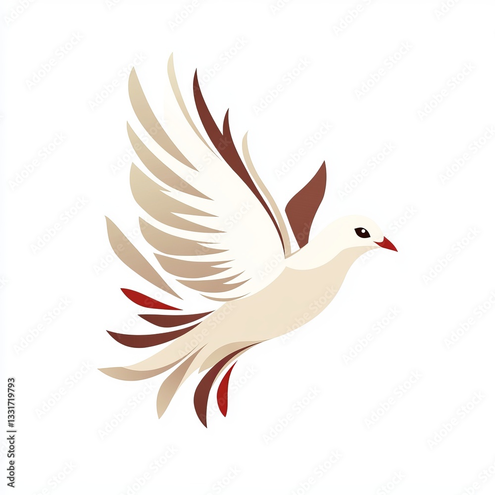 Obraz premium Beige and Brown Stylized Dove in Flight on White Background