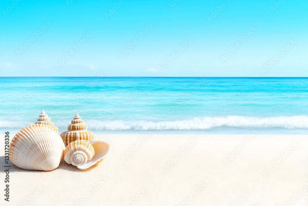Tranquil beach scene with seashells Tranquil beach scene with seashells