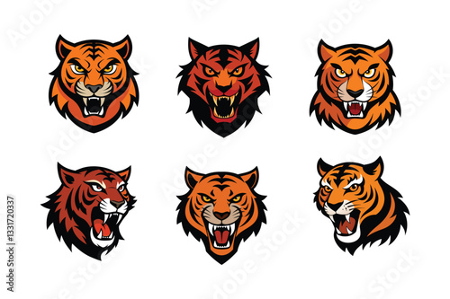 Set of angary tiger head mascot logo
