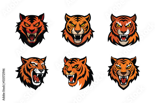 Angary tiger head mascot logo set