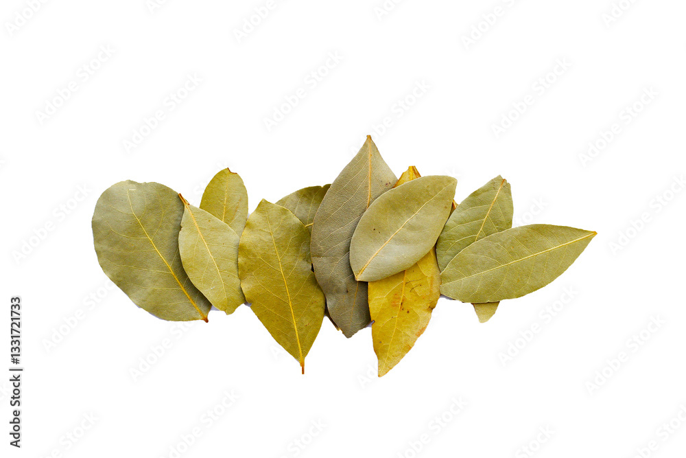 Fototapeta premium Dried bay leaves on white background.