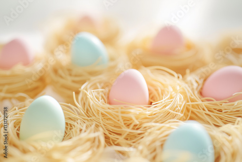 Pastel Easter Eggs Nestled in Delicate Pasta Nests – Soft and Whimsical Holiday Concept