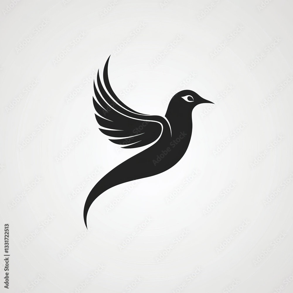 Fototapeta premium Black Bird in Flight Minimalist Silhouette Illustration