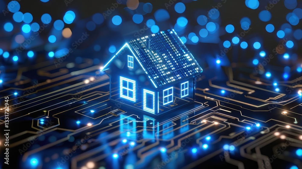 Naklejka premium Smart Home Technology Concept with Digital Circuitry