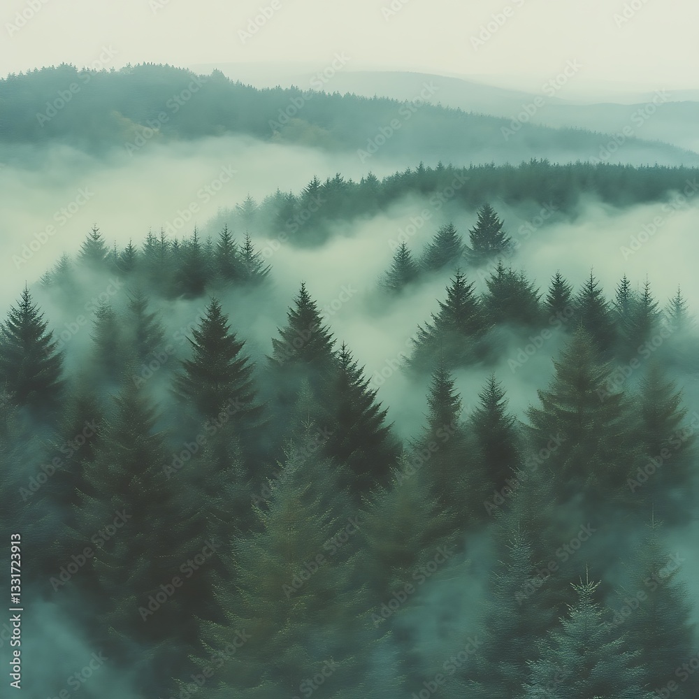 Misty Forest: Trees Through Fog. Misty Forest: Trees Through Fog.