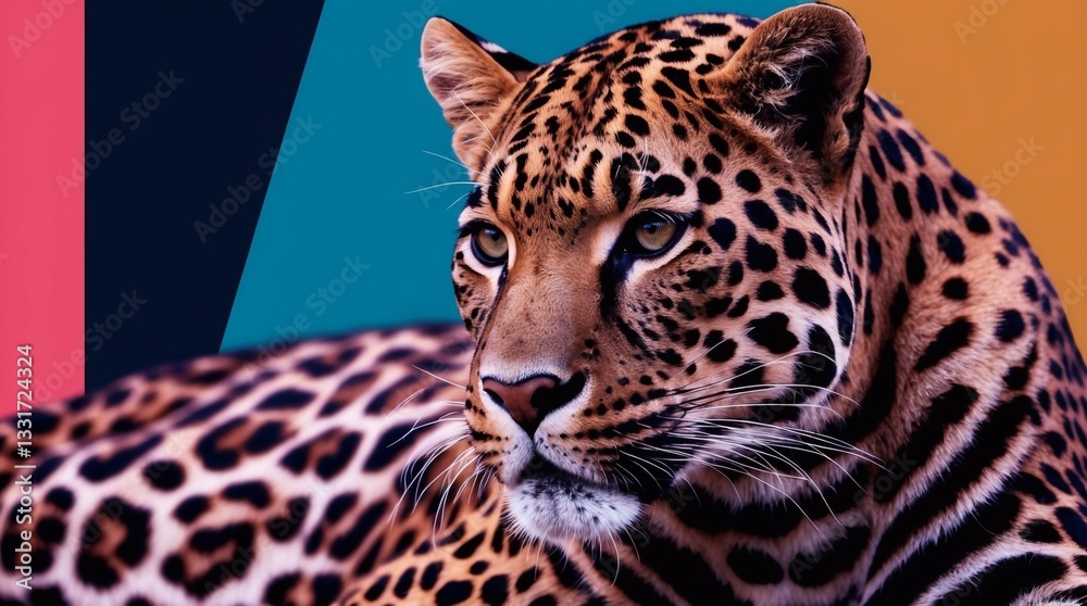 Obraz premium Leopard animal abstract wallpaper. Contrast background panthera in vivid colors generative ai