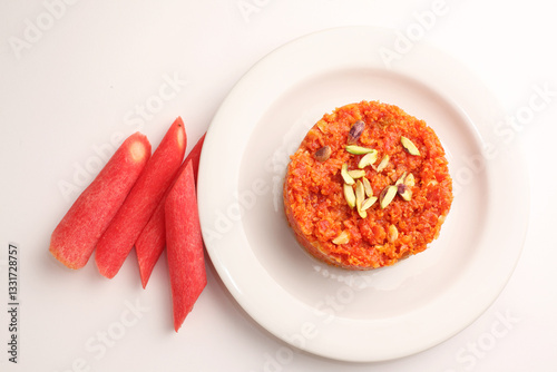Gajjar ka halwa or carrot halwa with topping of nuts