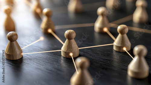 Connecting people through collaboration and networking with wooden figures