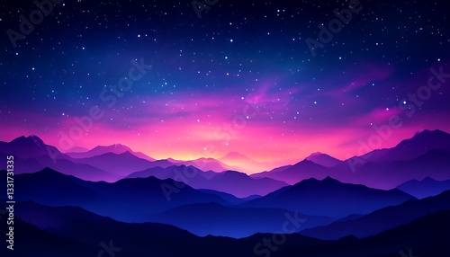 Mountain Range at Dusk with Starry Sky View