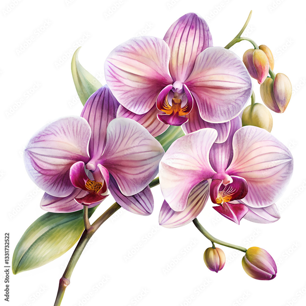 Obraz premium Elegant Pink Orchid Flower Illustration Botanical Art Print