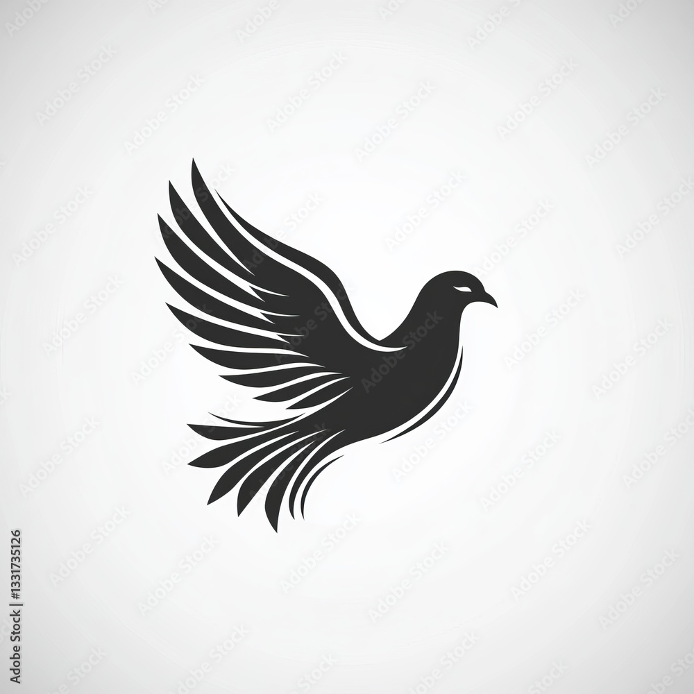 Fototapeta premium Elegant Black Bird Silhouette in Flight Against Gray