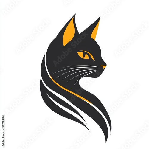 Elegant Black Cat Profile with Abstract Lines
