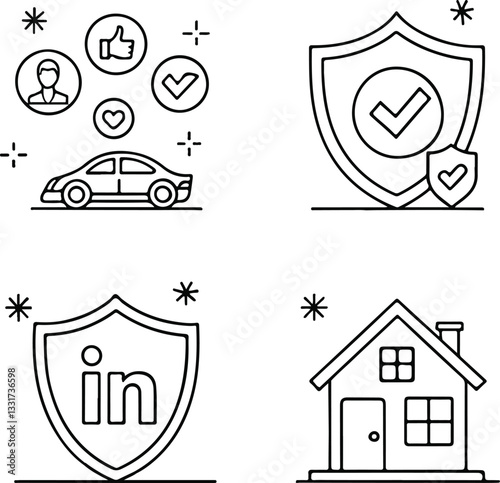 Social & Insurance Policy Icons Set – Line Art Editable Stroke Vector