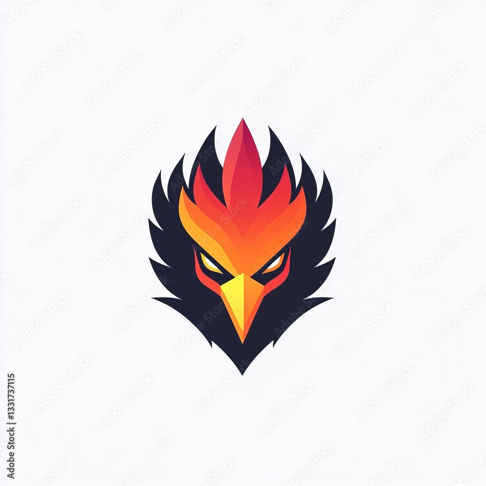 Naklejka premium Fiery Phoenix Head Emblem Pixel Art Design