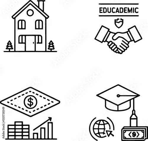 Social & Insurance Policy Icons Set – Line Art Editable Stroke Vector