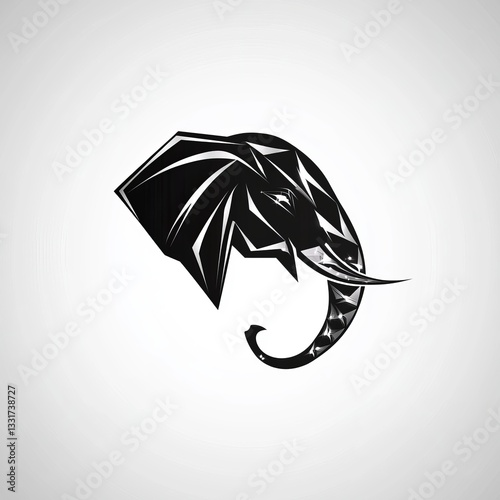Geometric Black And White Elephant Head Illustration