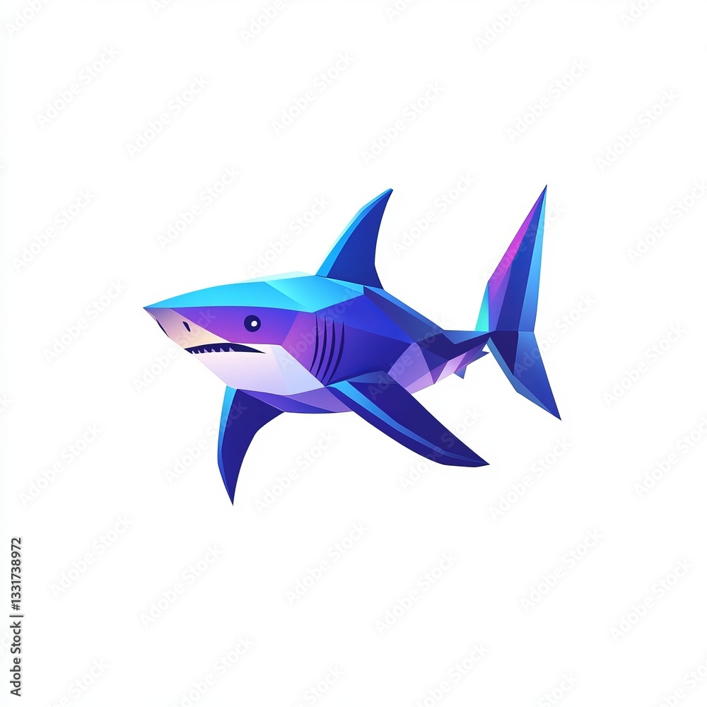 Fototapeta premium Geometric Blue and Purple Great White Shark Illustration