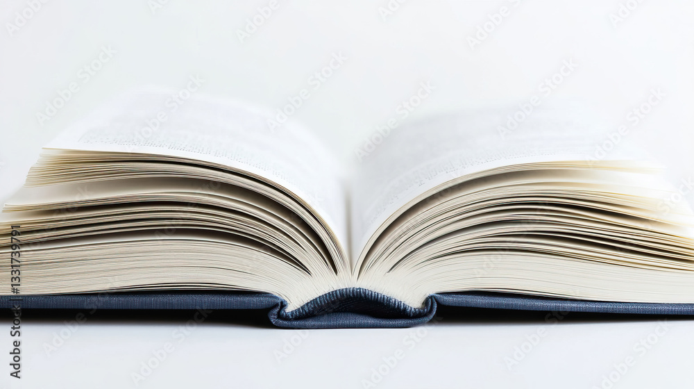 Open book with glowing letters rising from the pages, bright white background Open book with glowing letters rising from the pages, bright white background