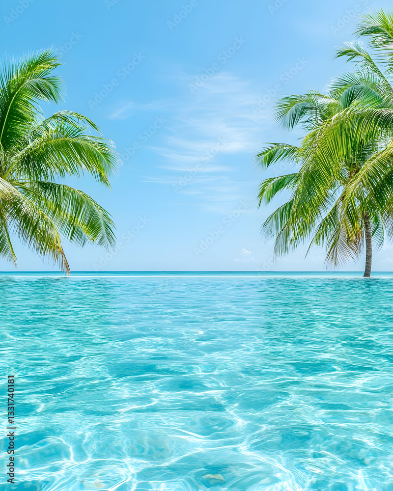 Tropical infinity pool with palm trees Tropical infinity pool with palm trees