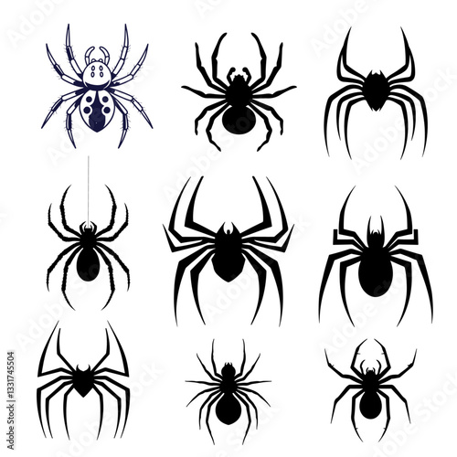 Spider silhouette illustration bundle vector Style with white background