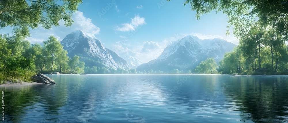 Naklejka premium Serene wilderness lake with mountain reflection