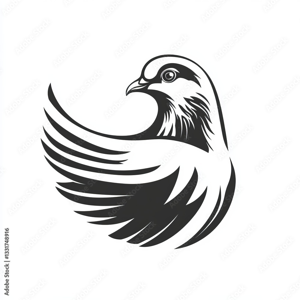 Fototapeta premium Monochromatic Bird Illustration with Outstretched Wings