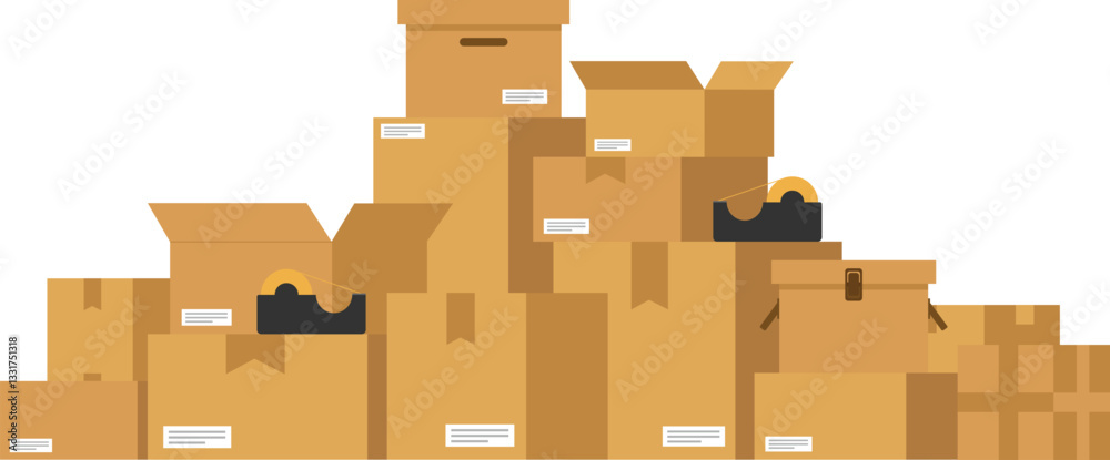 Group of parcels boxes, Stack of cardboard box set. Group of parcels boxes, Stack of cardboard box set.